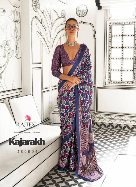 Blue Multi Colour Kajarakh By Rajtex Printed Satin Crepe Best Sarees Wholesale Shop In Surat 386004