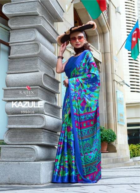 Blue Multi Colour Kazule By Rajtex Printed Satin Crepe Saree Orders In India 396016