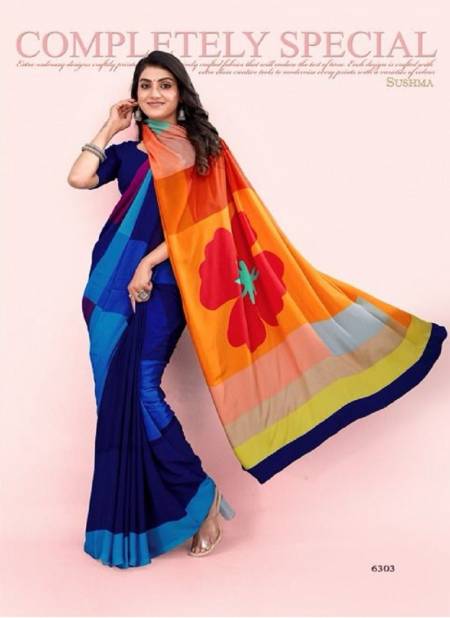 Blue Multi Colour Modern Classy By Sushma Digital Printed Crape Saree Surat Wholesale Market 6303