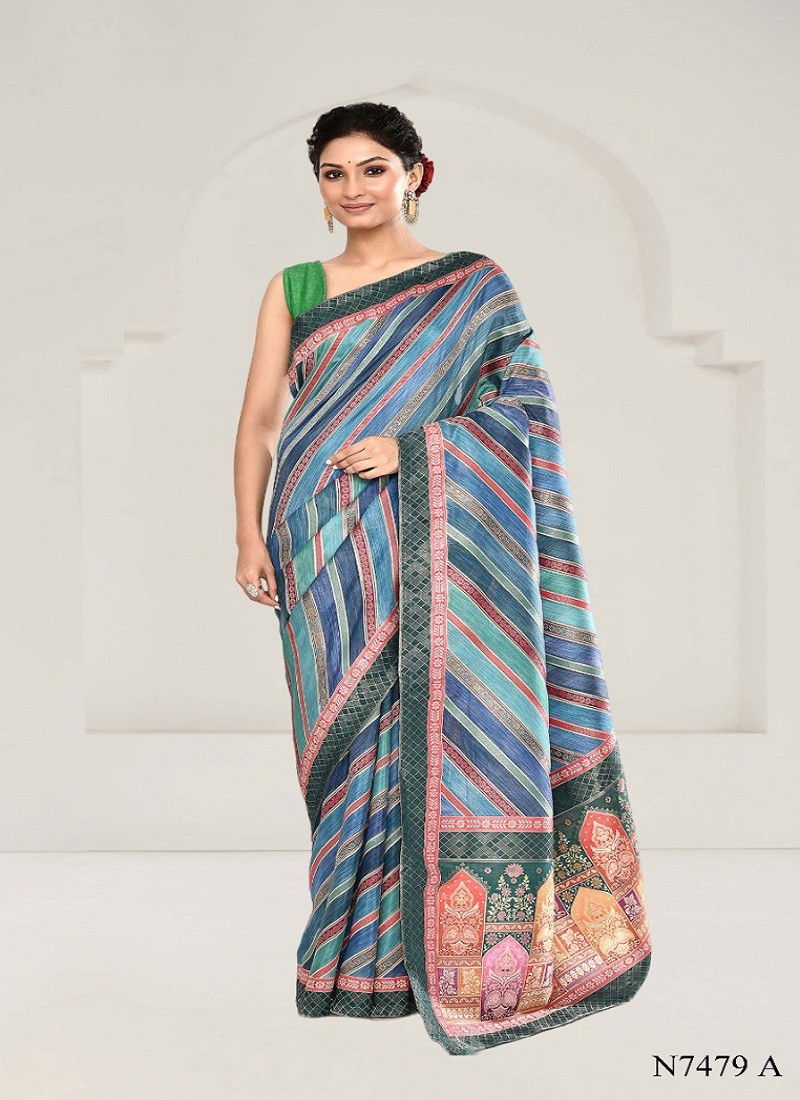 Blue Multi Colour Narayani Silk By Mahotsav Daily Wear Saree Orders In India N7479A