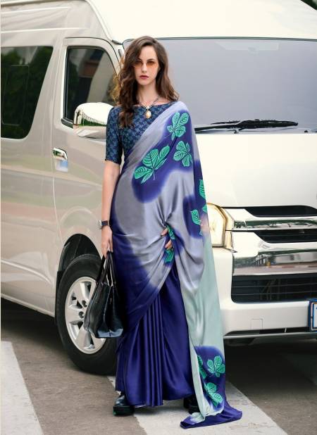 Blue Multi Colour Rare Rabbit By Rajpath Japan Sattin Causal Wear Saree Wholesalers In Delhi 700014