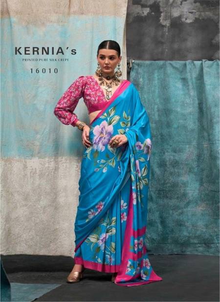 Blue Multi Colour kernias By Rajbeer Crepe Silk Printed Saree Suppliers In India 16010