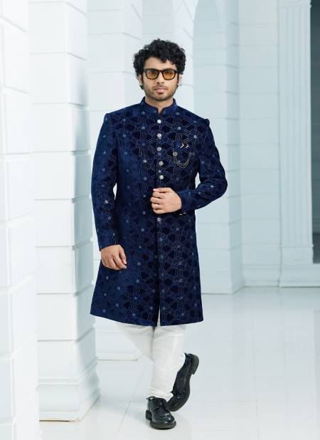Blue Off White Colour Function wear Mens Jacket Set Indo Western Catalog 2675