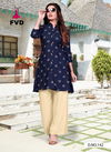 Blue Party Wear And Office wear Designer Foil Print Reyon Kurtis with Plazzo Collections