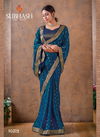 Blue Subhash Georgette Foil Work Saree with Brocade Blouse Designer Rich Look Wedding Wear and Party Wear Saree 10312