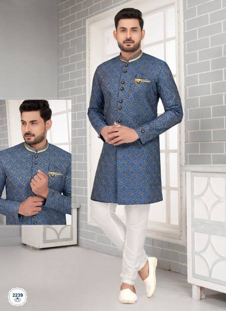 Blue Wedding Wears Art Embroidered Slik Kurta Pajama Suppliers In Mumbai 2239