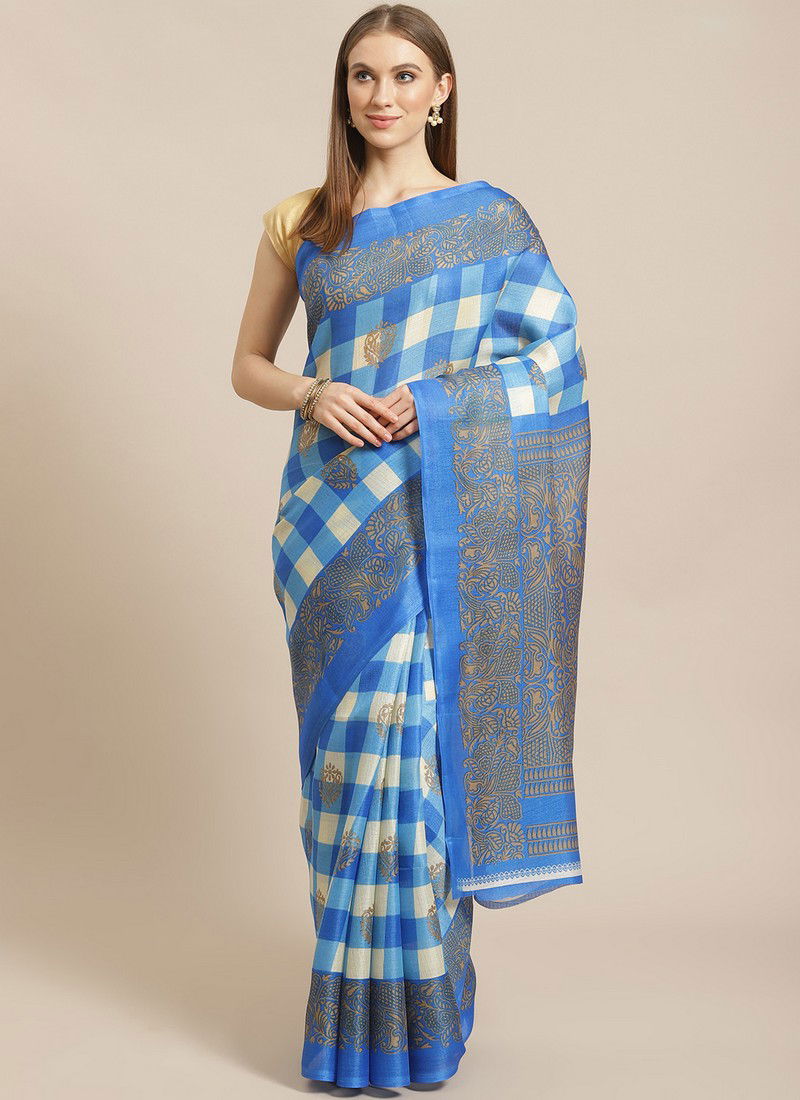 Blue and White Bhagalpuri Saree 34