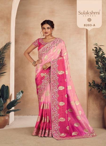 Blush Pink Colour Noor Hit Collection By Sulakashmi Soft Fancy Saree Wholesale Price In Market 8203A