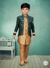 Bottle Green And Chikoo Colour Kids Indo Western Sherwani Catalog 540