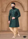 Bottle Green And Gold Colour 1632 Wedding Mens Wear Silk Indo Western Suppliers In India 1632-KS 2392