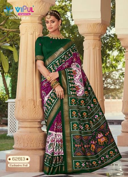 Bottle Green And Purple Colour Aroma Silk By Vipul Printed Saree Catalog 62813