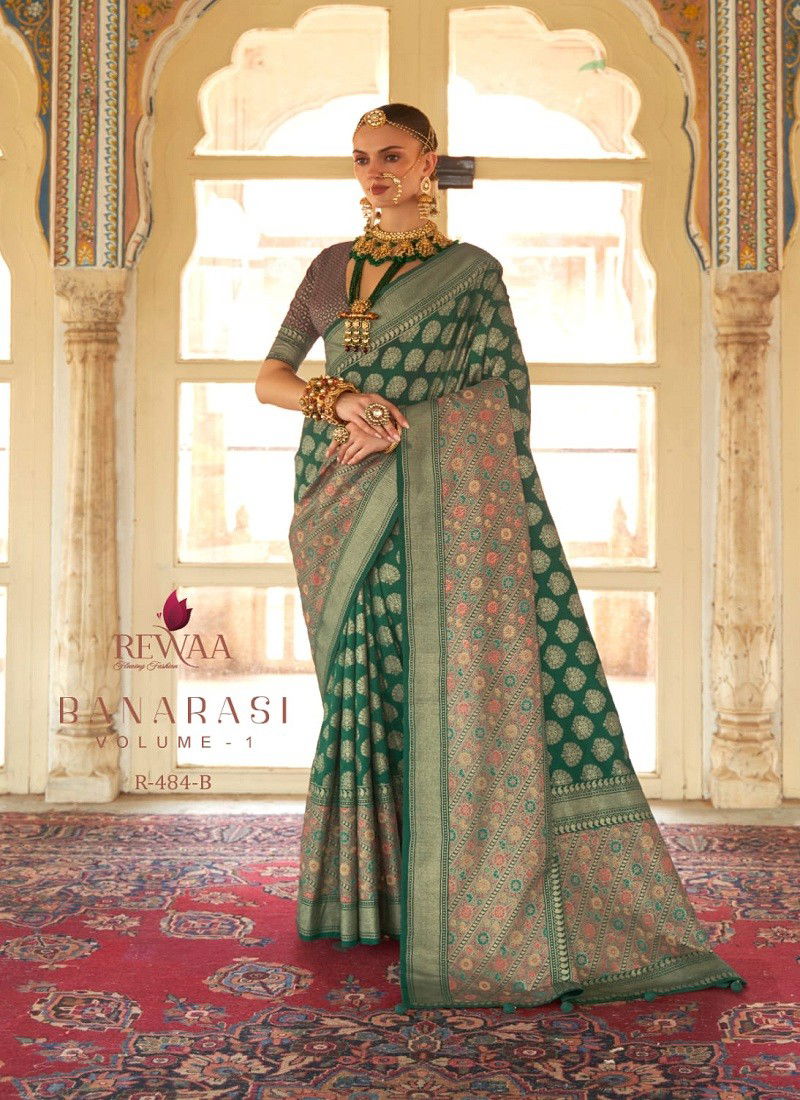 Bottle Green Banarasi Vol 1 By Rewaa Silk Wedding Wear Saree Orders In India R-484-B