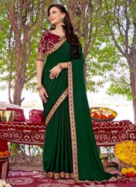 Bottle Green Colour Aarushi Vol 2 Right Women Fancy Wear Wholesale Designer Sarees Catalog 81251