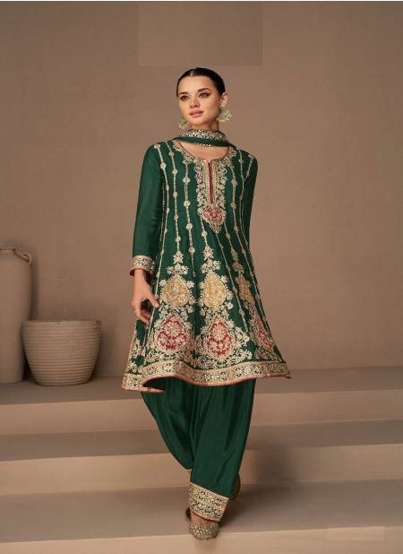 Bottle Green Colour Aashirwad Creation By Heena Wedding Salwar Suit Catalog 9588