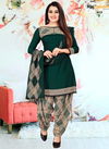 Bottle Green Colour Anamika Cotton Dress Material Catalog 4076