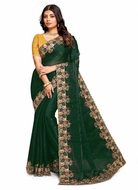 Bottle Green Colour Anupama By Utsav Nari Embroidery Occasion Wear Saree Wholesale Online 2269
