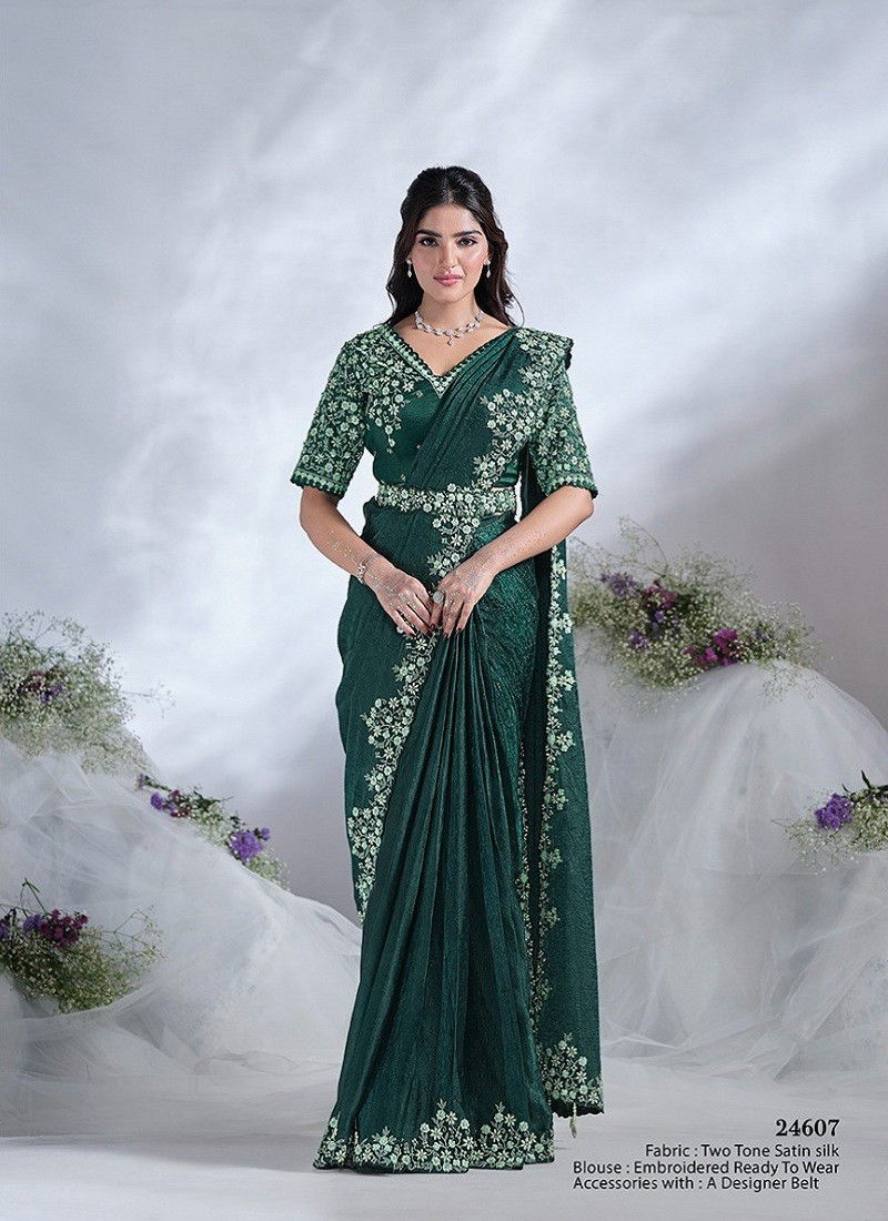 Bottle Green Colour Aura Mohmanthan Royal By Mahotsav Designer Saree Suppliers In India 24607