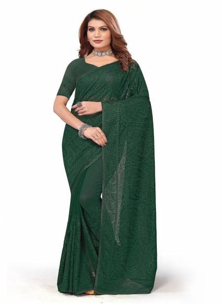 Bottle Green Colour Disha By Utsav Nari Heavy Resham Embroidery Georgette Party Wear Saree Wholesale Online 2256