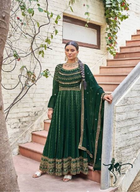 Bottle Green Colour Floral By Radha Gown Catalog 923