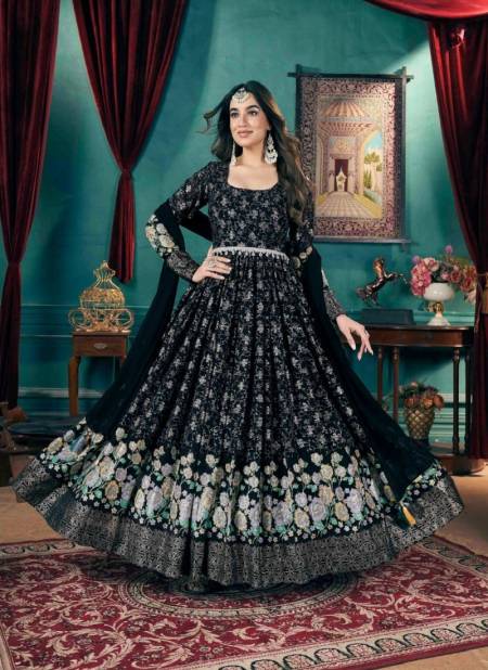 Bottle Green Colour Flory Vol 46 By Kf Shubhkala Foil Printed Full Length Gown With Dupatta Wholesalers In Delhi 5024
