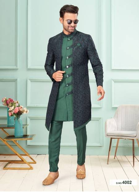 Bottle Green Colour GS Fashion Function Wear Mens Designer Indo Western Exporters In India 4002