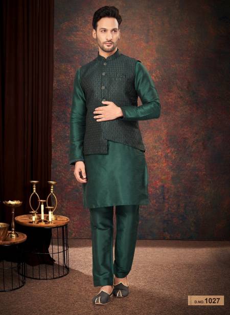 Bottle Green Colour GS Fashion Party Wear Jacquard Mens Modi Jacket Kurta Pajama Wholesale Shop In Surat 1027