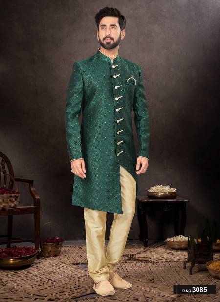 Bottle Green Colour GS Fashion Party Wear Mens Designer Indo Western Wholesale Clothing Distributors In India 3085