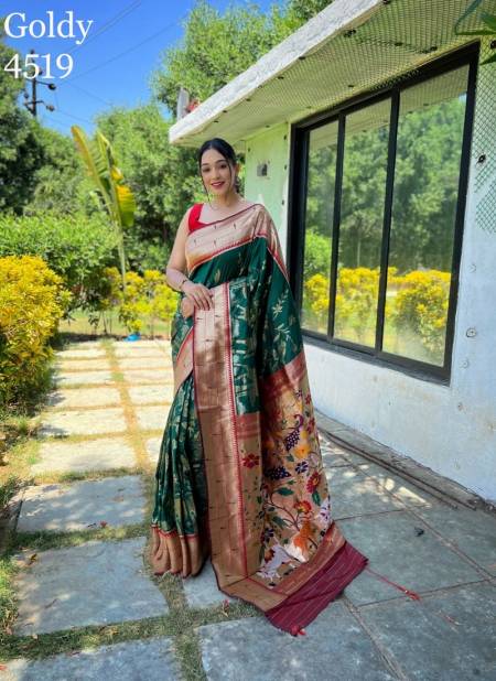 Bottle Green Colour Goldy By Fashion Lab Printed Saree Catalog 4519