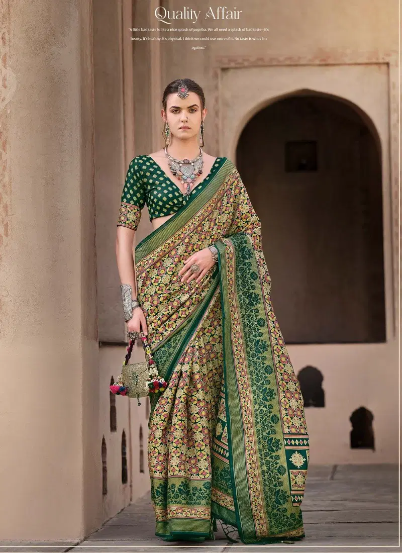 Bottle Green Colour Kasturi By Trirath Sigma Silk Wedding Wear Saree Wholesale In India 10443