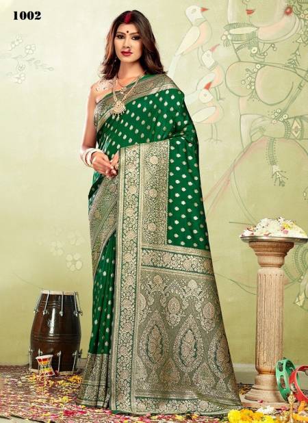 Bottle Green Colour Kia Silk By Sangam Wedding Saree Catalog 1002