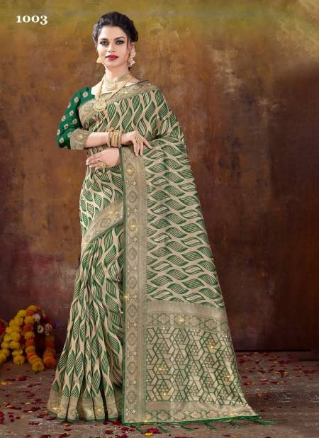 Bottle Green Colour Lajja By Sangam Wedding Saree Catalog 1003