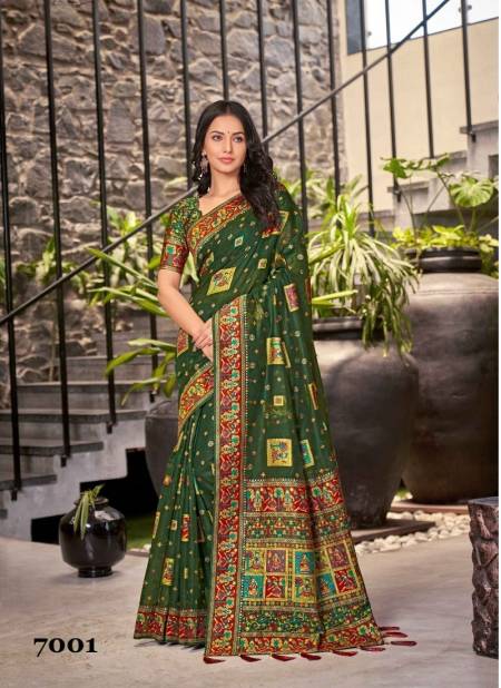 Bottle Green Colour Maanvi By Monjolika Fashion Printed Saree Catalog 7001