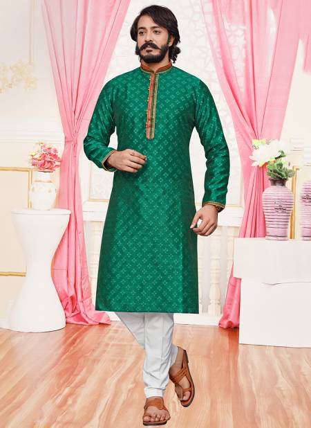 Bottle Green Colour Outluk 117 Wedding Wear Mens Kurta Pajama Catalog 117005