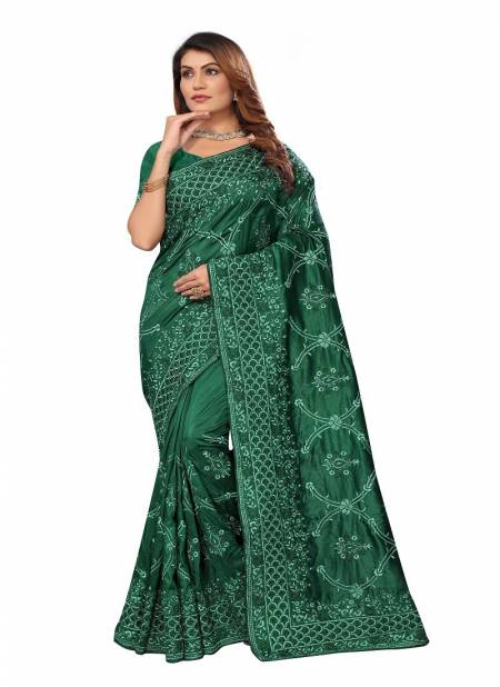 Bottle Green Colour Paradise By Utsav Nari Embroidery Designer Sarees Surat Wholesale Market 2300