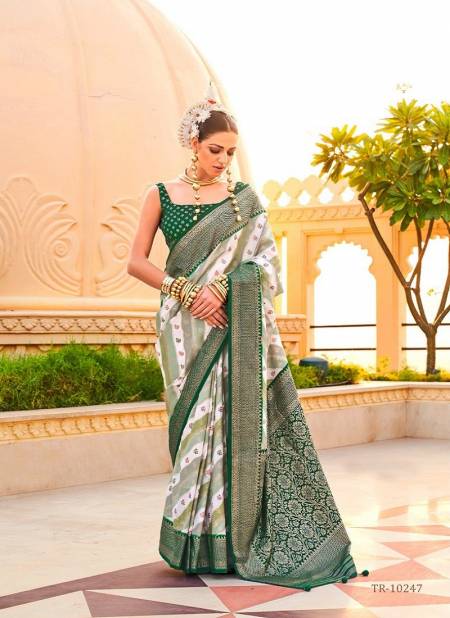 Bottle Green Colour Pratha By Trirath P.V Silk Foil Printed Casual Wear Saree Suppliers In India TR-10247