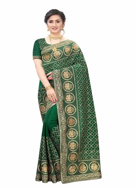 Bottle Green Colour Wish By Utsav Nari Embroidery Wedding Sarees Surat Wholesalers In Delhi 2288