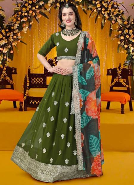 Bottle Green Monalisaa Vol 5 Biva Wedding Wear Wholesale Designer Lehenga Choli Catalog 15005