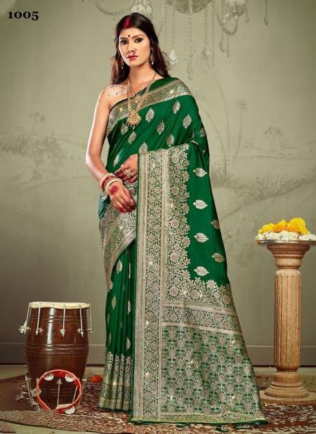 Bottle Green Rohini Silk By Sangam Wedding Sarees Catalog 1005
