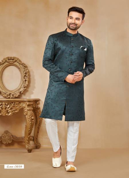 Bottle Green White Colour Party wear Exclusive Indo Western Mens wear Catalog 3039