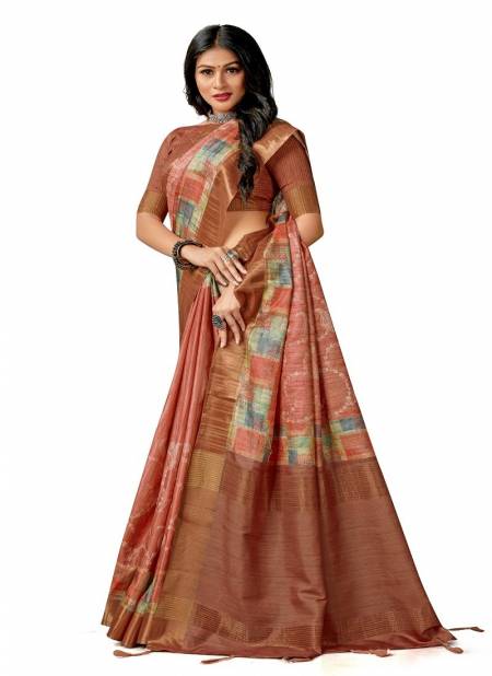 Brown Amuska Silk Printed Designer Saree Catalog 7511