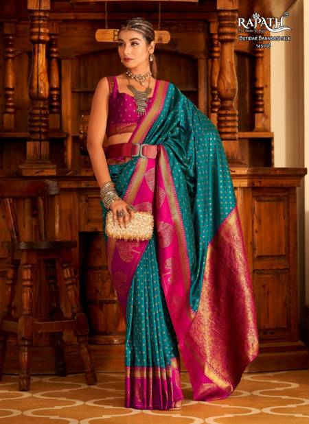 Deep Pink And Blue Colour Vrishabha Silk By Rajtex Printed Sarees Catalog 145008