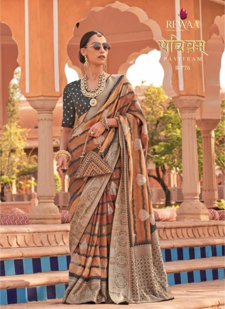Brown And Gray Colour Pavitram By Rewaa Silk Saree Catalog 776