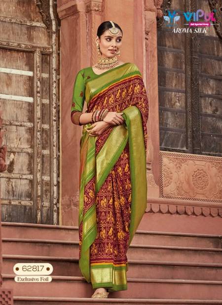 Brown And Green Colour Aroma Silk By Vipul Printed Saree Catalog 62817