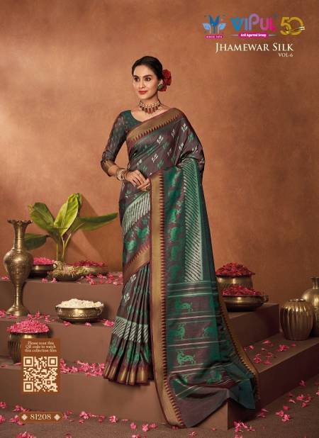 Brown And Green Colour Jhamewar Silk Vol 6 By Vipul Two Tone Silk Sarees Wholesale Shop In Surat 81208