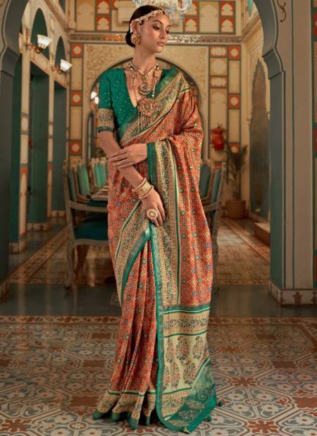 Brown And Green Colour Katha Printed Function Wear Wholesale Silk Sarees 550 A