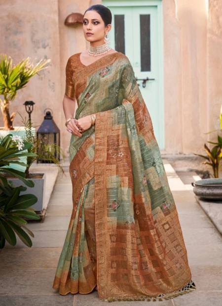 Brown And Green Colour Ragini Mahaveera Wedding Wear Wholesale Silk Sarees 1803
