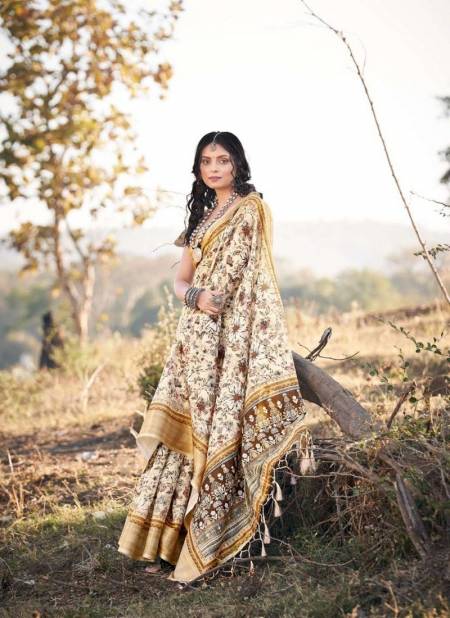 Brown And Light Yellow Colour Sumitra By The Fabrica Printed Saree Catalog 32003