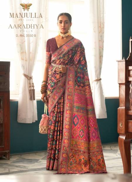 Brown And Pink Aaradhya Vol 5 By Manjulaa Printed Sarees Catalog 3550 B