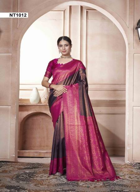 Brown And Pink Colour Natasa By 3 Of Kubera Pattu Kanjivaram Silk Sarees Wholesale Online NT1012