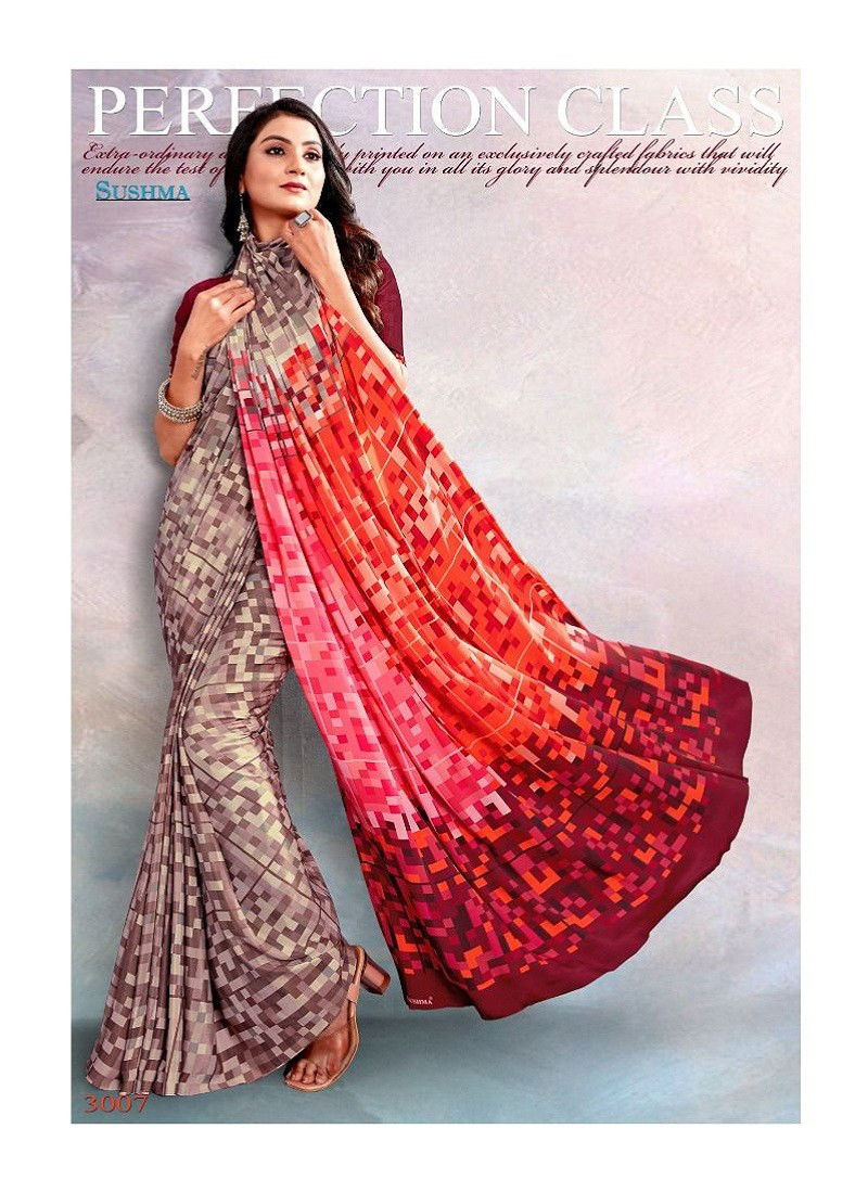 Brown And Red Colour Digital 30 By Sushma Daily Wear Saree Catalog 3007